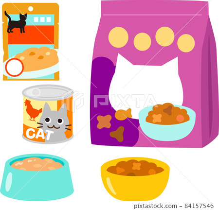 Dry type and wet type cat food Stock Illustration 84157546 PIXTA