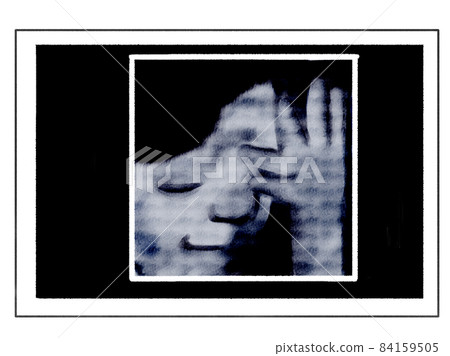 3D echo photograph style illustration of late pregnancy: smiling fetus raising its hand 3D echo photograph style illustration of late pregnancy: smiling fetus raising its hand 84159505