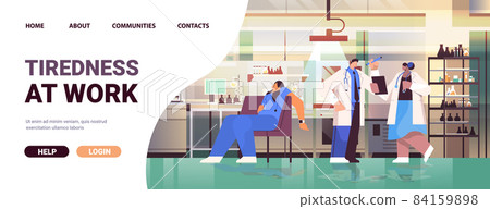 stressed overworked researcher sleeping in armchair tired upset scientist having work stress hospital lab interior stressed overworked researcher sleeping in armchair tired upset scientist having work stress hospital lab interior 84159898