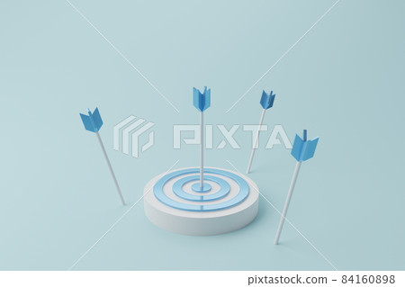Dartboard and arrow on cyan background. Minimal design. 3d rendering illustration Dartboard and arrow on cyan background. Minimal design. 3d rendering illustration 84160898