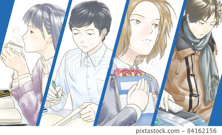 Student's gestures and life for the exam_4 people set_Watercolor painting 84162156