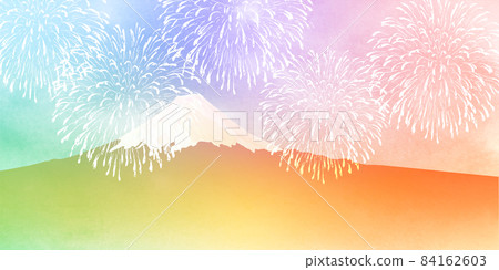富士山煙花新年背景 84162603