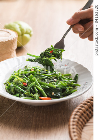 Northern Thai food, Stir fried chayote shoot leaf, Local Thai food 84163520