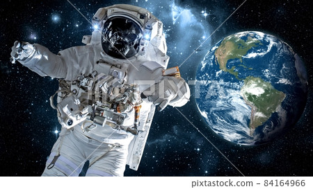 Astronaut spaceman do spacewalk while working for spaceflight mission 84164966