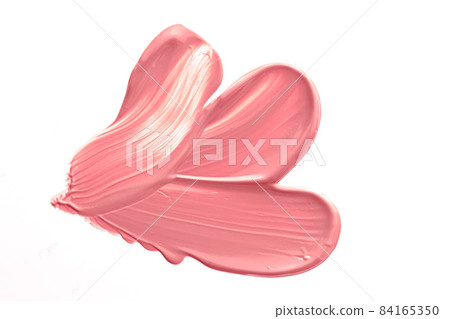 Coral beauty cosmetic texture isolated on white background, smudged makeup emulsion cream smear or foundation smudge, crushed cosmetics product and paint strokes 84165350