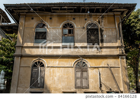External of old building was left to deteriorate over time, Western Architecture style. 84166128