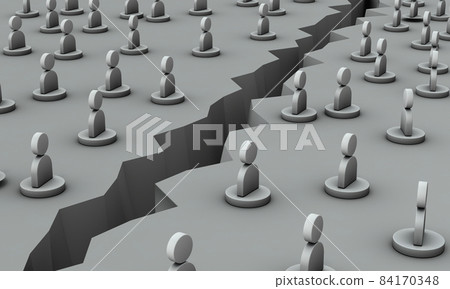 由於地面裂縫而無法相互交互的斷開連接。概念圖。 3D 渲染。 84170348