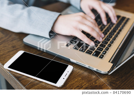 businesswoman with laptop coffee shop. High quality beautiful photo concept 84170690