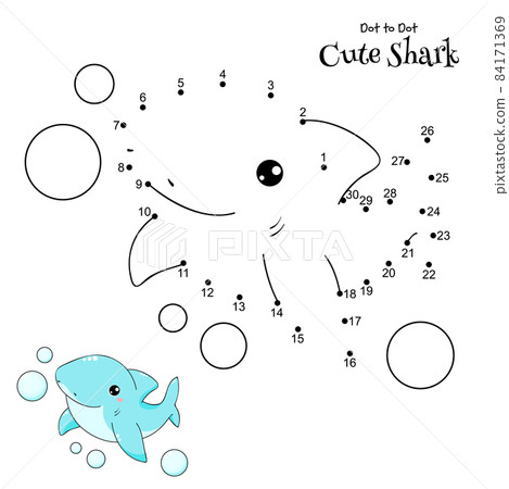Connect The Dots and Draw Cute Shark. Dot to dot puzzle. Educational Game for Kids 84171369