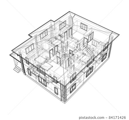 Exterior of the house with visible internal elements Exterior of the house with visible internal elements 84171426