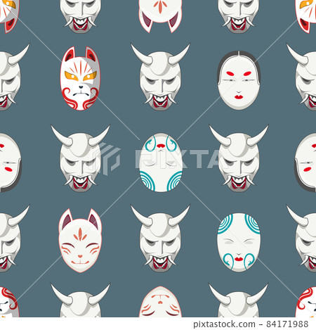 Seamless pattern with japanese traditional mask.Design for print screen backdrop ,Fabric and tile wallpaper. Seamless pattern with japanese traditional mask.Design for print screen backdrop ,Fabric and tile wallpaper. 84171988