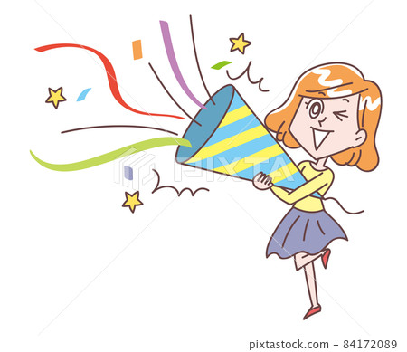 A woman ringing a giant cracker 84172089