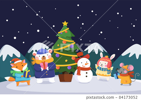 Cute animals on Christmas Eve 84173052