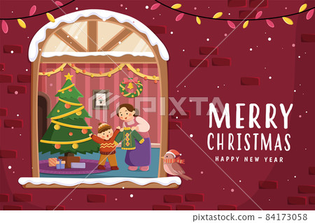 Red Christmas greeting card for family 84173058