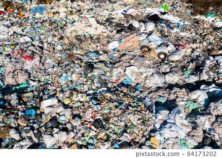 Aerial view of city dump. Pollution concept, top view. Aerial view of city dump. Pollution concept, top view. 84173202