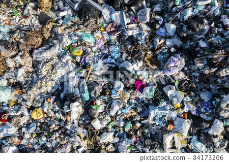 Aerial view of city dump. Pollution concept, top view. 84173206