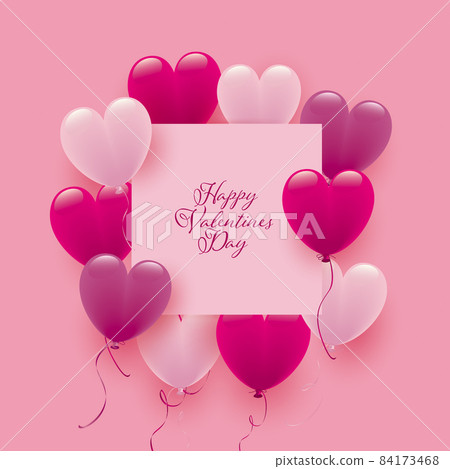 Pink heart-shaped balloons and Valentine's Day cards Pink heart-shaped balloons and Valentine's Day cards 84173468