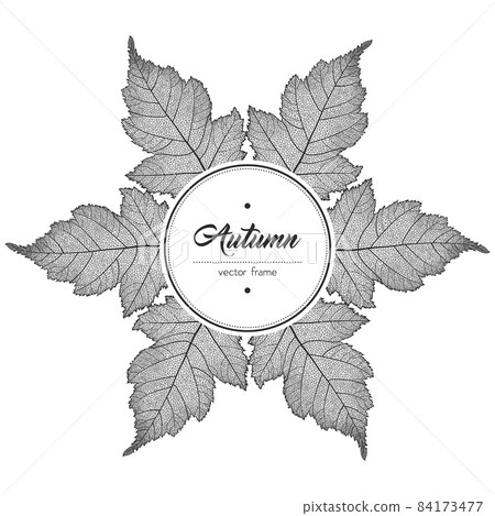 Round black and white autumn leaf frame Round black and white autumn leaf frame 84173477