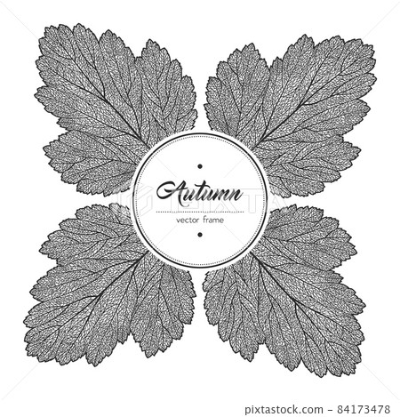 Round black and white autumn leaf frame 84173478