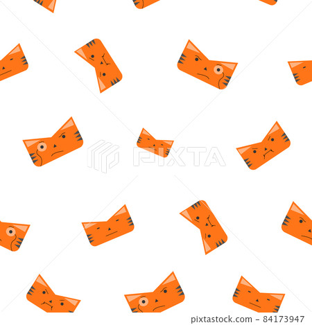 Pattern of Cat or tiger face in orange color with emotions, angry, smart. Symbol of 2022 year. Icon. Isolated on a white background. Flat vector illustration. 84173947