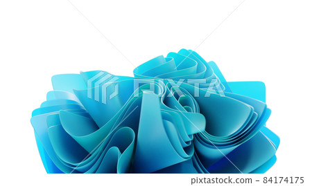 Abstract background with turquoise layered fabric, folded in shape flower with rounded corners. Modern wallpaper, multilayer effect with blue layers and folds isolated on white backdrop, 3d render 84174175