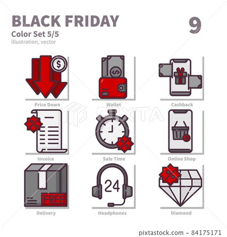 Black Friday icons set, Color, vector and illustration set 5 84175171