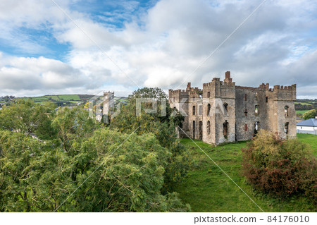Aerial view of the historic town of Raphoe and the castle remains in County Donegal - Ireland 84176010