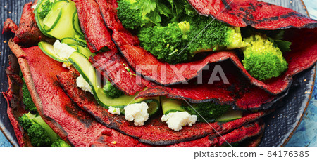 Homemade pancakes from beetroot 84176385