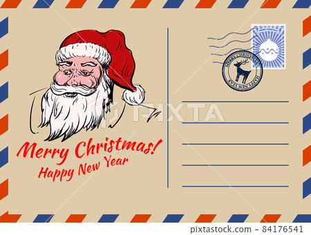 Christmas and Happy New Year greeting holiday postcard, xmas Santa portrait, vintage background. Vector illustration invitation card retro Christmas and Happy New Year greeting holiday postcard, xmas Santa portrait, vintage background. Vector illustration invitation card retro 84176541