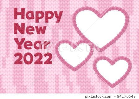 New Year's card knitting tiger stripe horizontal heart 3 peach 84176542
