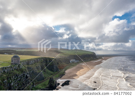 Aerial view of Downhill at the Mussenden Temple in County Londonderry in Northern Ireland Aerial view of Downhill at the Mussenden Temple in County Londonderry in Northern Ireland 84177002