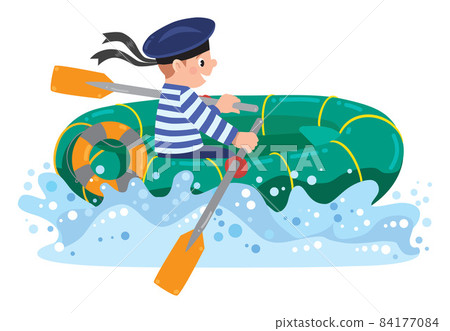 Happy sailor in boat Happy sailor in boat 84177084