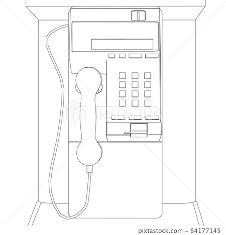 Outline of a booth with a street phone from black lines isolated on a white background. Front view. Vector illustration Outline of a booth with a street phone from black lines isolated on a white background. Front view. Vector illustration 84177145