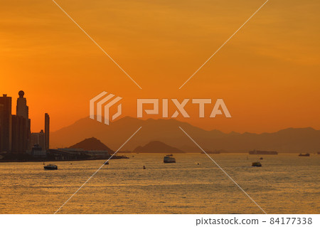 the sun set of Central and Western District, hong kong 13 Nov 2021 84177338