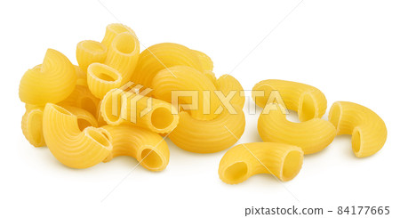raw macaroni pasta isolated on white background with clipping path and full depth of field raw macaroni pasta isolated on white background with clipping path and full depth of field 84177665