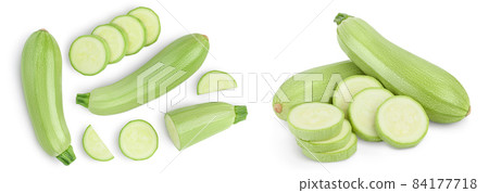 zucchini or marrow isolated on white background with clipping path and full depth of field. Set or collection. 84177718