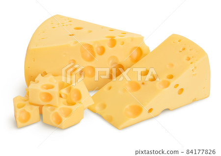 piece of cheese isolated on white background with clipping path and full depth of field 84177826