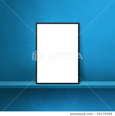 Black picture frame leaning on a blue shelf. 3d... - Stock Illustration ...