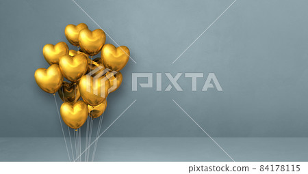 Gold heart shape balloons bunch on a grey wall... - Stock Illustration ...