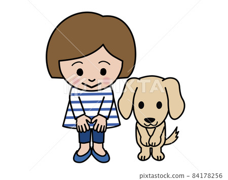 Girl bowing and dachshund 84178256