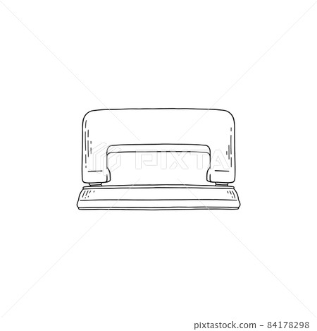 Hand drawn hole punch isolated on white background in force line art. Vector illustration of stationery for office. Hand drawn hole punch isolated on white background in force line art. Vector illustration of stationery for office. 84178298