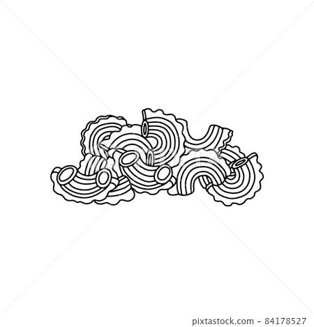 Italian Creste di gallo pasta pile, black line vector illustration isolated. Italian Creste di gallo pasta pile, black line vector illustration isolated. 84178527