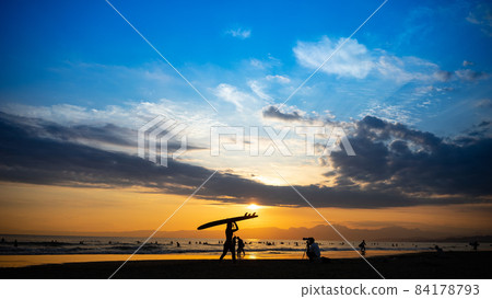 Shonan sea blue sky, sunset and surfers 84178793