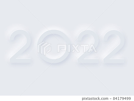 2022 New Year holiday invitation. Trendy Neumorphism style paper cutting interface background. Soft, clear and simple futuristic Neo Morphism shape elements design, vector banner isolated on white 84179499