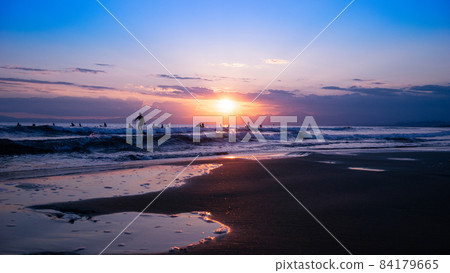 Shonan sea blue sky, sunset and surfers 84179665