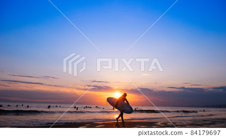 Shonan sea blue sky, sunset and surfers 84179697