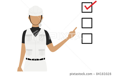 木匠高級女性姿勢,指著清單 木匠高級女性姿勢,指著清單 84181028