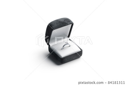 Blank black box with silver diamond ring stand mockup, isolated 84181311