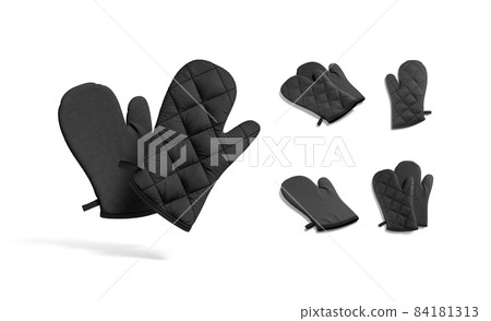 Blank black oven mitt mock up, different views 84181313