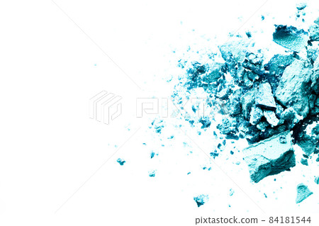 Powder cosmetics, mineral organic eyeshadow, blush or crushed cosmetic product isolated on white background, makeup and beauty banner, flatlay design 84181544